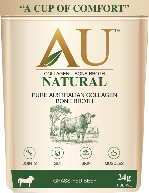 AU Natural Collagen Bone Broth beige pouch